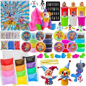 OKYBee 149 PCS Clown Modeling Clay Kit ، Air Dry Clay for Kids ، DIY Toy Kit with 12 Color Foam Clay ، 13 Color