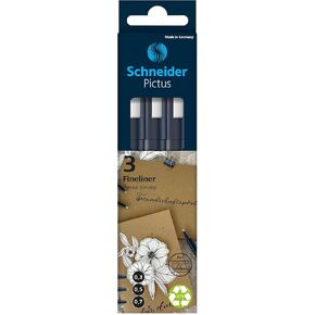 Schneider Pictus Fineliner Pens (Line Widths 0.3 mm, 0.5 mm and 0.7 mm) Black (Pack of 3)