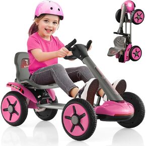 Olakids Go Kart for Kids و 12 V Battery Ride على سيارة مع مقعد قابل للتعديل وعجلة القيادة وعجلة قابلة للطي وحامل الكوب القابل للفصل وضوء LED و CART ELECTRA