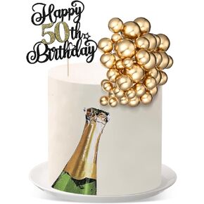 38 PCS 50 عيد ميلاد الكعكة العليا وكرات الذهب مجموعة 6.1 × 5 بوصة سعيد 50th عيد ميلاد للرجال للرجال لوازم الحفلات الإضافية الهدية