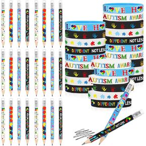 Whaline 24 Pack Autism Awarness Pencilets أساور الأساور الملهمة للسيليكون معصميات قصيرة ألوان نصف أقلام أساور ممتدة للطلاب المصابين بالتوحد لوازم حفلات المدرسة التوحدية
