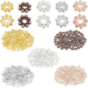 Ph Pandahall 500pcs 5mm زهرة الفواصل حبات 5 ألوان سبائك التبتي الفواصل المعدنية المصغرة ميني ثلج حبات فضفاضة حرب المجوهر