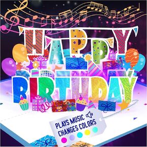 100 GREETINGS 3D Pop Up Birthday Card - Plays 'Happy' with Lights & Music, Unique BDay Singalong for Women, Men, Mom, Grandma & Grandpa