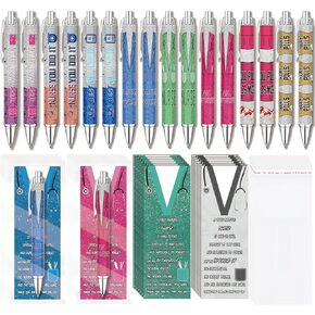 Idealmuzik 16 Set Nurse Appreciation Gift Bulk Inspirational Ballpoint Pens with Cards Motivational Nurse Shaped Cards Thank You Gift for Medical Assistants Students Workers School Office Supplies