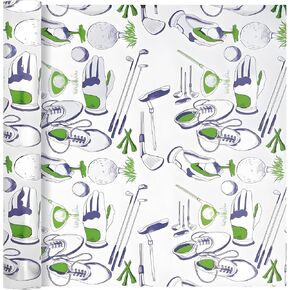 1 Roll Golf Wrapp Paper - Mini Roll - Sports Thief Gift Wrap with Clubs ، وتصميمات الأحذية - مثالية لعيد ميلاد لاعبي الغولف ، وعيد الأب ، وهدايا التقاعد ، 17 "x120"