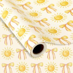 FYSUIMU Preppy Wrapping Paper - Mini Roll - 17 Inch x 32.8 Ft Sunshine Bow Knot Gift Wrap Paper Decorative Art Paper for Summer Coquette Birthday Party DIY Crafts