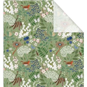 JarThenaAMCS 6 Sheets Woodland Bird Wrapping Paper -Not Roll- Floral Leaves Bird Green Gift Wrap Paper Folded Flat Large Craft Paper for Spring Summer Baby Shower Birthday Party Supplies, 27.6 x 39.4 Inch