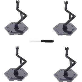 4-Piece Action Character Display Rack, Suitable For MG RG HG And 1/144 Universal Model Rack, Adjustable Height, Hexagonal Base, Black