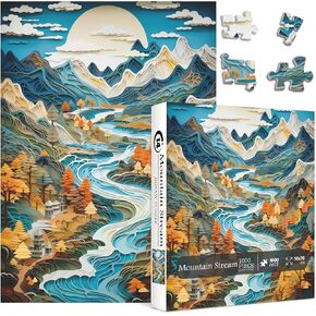 Landscape Puzzles for Adults 1000 Pieces, Nature Mountain River Jigsaw Puzzle, Impossible Paper Cut Art Puzzles Scenery