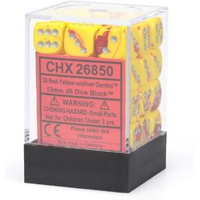 مجموعة DND DND Set D&D DICE-12MM Gemini Red و Yellow و Silver Polydral Dice Setgons و Dragons Dice تشمل 36 زهر-D6 ، مختلف (CHX26850)