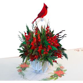 Red Cardinal و Poinsettia Day Card Prope Fort ، شكرًا لك على التفكير في بطاقة عيد ميلادك للأم والعائلة والصديق في كل مناسبة