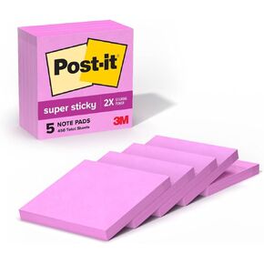 Post-it Super Sticky Notes, 5 Sticky Note Pads, 3 x 3 in., School Supplies, Office Products, Sticky Notes for Vertical Surfaces, Monitors, Walls and Windows,Tropical Pink