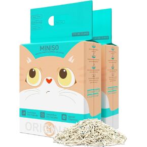 MINISO Clumping Cat Litter, Tofu+Bentonite+Cassava, Odor Control, Rapid Clumping, Water Absorbent and Toilet Flushable, Multi-Cat, Original Style, 15.8lb (2 Pack of 7.9lb Bags) in Kuwait