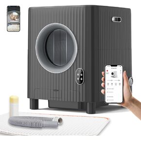 Self Cleaning Cat Litter Box,Electric Entrance Door Automatic Cat Litter Box,Video Monitor,Large Capacity for Multiple Cats with Mat-Anti-Pinch/Odor-Removal/APP Control