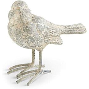 K&K Interiors 4 Inch Distressed Gray Resin Bird W/Metal Legs, 4", White