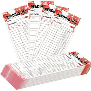 Reading List Bookmark Tracker 3 x 8 Strawberry Theme Personal Libraries Reading Page Cards Book Tracker Notecards Reading Log for Reading Student Lover Readers Literary Gifts（50 Pcs）