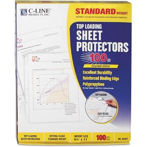 C-Line® Polypropylene Top-Loading Sheet Protectors, 8 1/2" x 11", Standard Weight, Box of 100