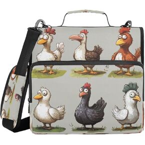 Kigai Cute Chicken Zipper Binder مع حزام الكتف 1.5 بوصة 3 حلقة D حلقة عدة جيوب توسيع نطاق الملف مجلد 13 بوصة منظم المحمول المدرسي والمكتبي اللوازم المكتبية