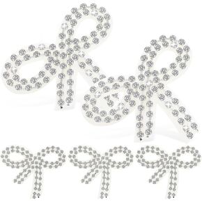 NUOBESTY Rhinestone Bow Applique Shiny Iron on Patch Crystal Sewing Patches Embellishments Repairing Patch Bow Knot Patches for Clothes Bags Hats 5pcs
