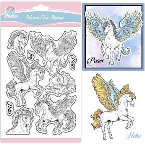 GLOBLELAND Wings Pegasus Clear Stamps for Scrapbooking Flying Horse Silicone Stamps Magic Animals Sentiment Transparent Stamp for Card Making DIY Embossing Journaling
