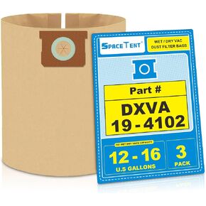 SpaceTent 3 Pack High Efficiency Replacement Filter Bags compatible with DeWalt 12 to 16 Gallon Wet/Dry Vacs - Part # DXVA19-4102