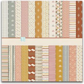 VIVIQUEN 24 Pack Vintage Boho Pattern Double-Sided Paper, 12-inches Beige Basic Figure Scrapbook Specialty Craft Paper Folded Flat for DIY Background Card Art Craft Making Scrapbook Photo Album Decor
