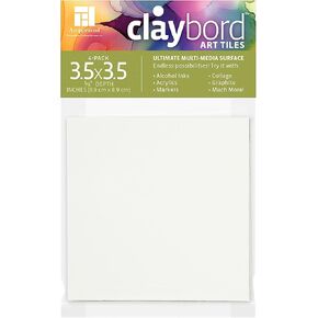 Ampersand Art Supply Claybord Art Tiles for Small Paintings, Crafts, Handmade Jewelry, DIY Creative Projects, and Collage, 1/8" Flat Profile, 3.5" x 3.5" - Pack of 4