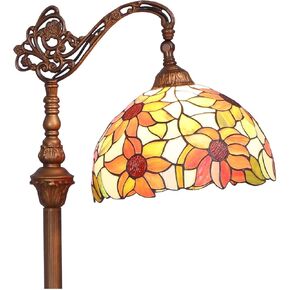 Bieye L10515 Orange Sunflower Tiffany Style Stained Glass Reading Floor Lamp with 12 inch Wide Shade, Light Direction is Adjustable, 65 inch Tall