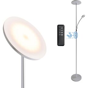 مصابيح أرضية LED لغرفة نوم غرفة المعيشة ، 30W/2000LM الضوء الرئيسي ومصباح القراءة الجانبية 5W/350LM ، مصابيح أرضية قابلة للوقوع مع التحكم عن بُعد واللمس (رمادي)