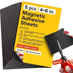 X-bet MAGNET DIY Craft Magnetic Sheets with Adhesive Backing - 4x6 5 Pack Adhesive Sheets for Magnetic Stickers and Photos - 100% Customizable