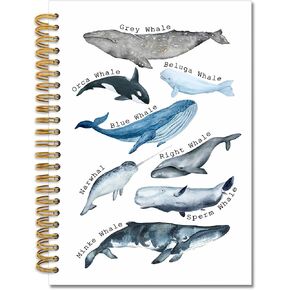 Ocean Whale Spiral Notebook, Coastal Beach Ocean Animal College Ruled Notebook Journal for School Office Supplies, Marine Biology Journaling Notebooks 5.5"x8.3" 164 Pages