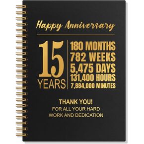 Happy Anniversary 15 Years 80 Sheets 160 Pages Spiral Notebook,15th Work Anniversary Journal Gifts for Employee, Employee Appreciation Gifts, 15 Years Of Service Notebook for Staff Coworker