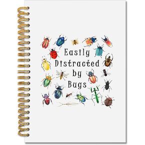 Colorful Bug Spiral Notebook, Multicoloured Insects College Ruled Notebook Journal for School Office Supplies, Easily Distracted by Bugs Journaling Notebooks 5.5"x8.3" 164 Pages