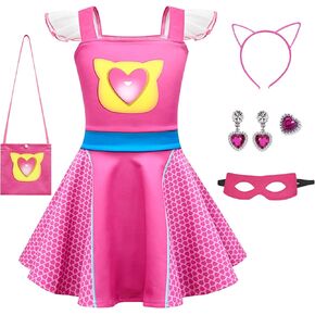 Girls Cute Kitties Dress with Mesh Flying Sleeves Movie Character Cat Dress Up Outfits