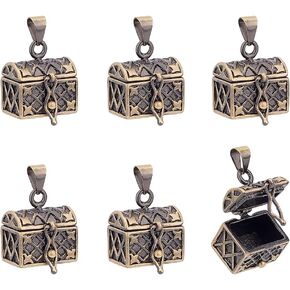 6pcs صلاة مربع سحر 24x16mm أمنية الرغبة سحر مستطيل برونز برونز النحاس السحري مربع قلادة قلادة خمر سحر Mini Metal Box Charm for Memorial Jewelry Netclace Craft DIY