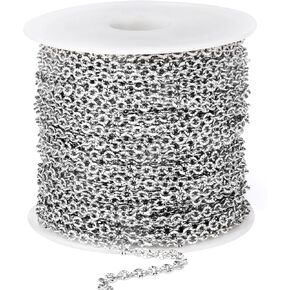 33 Feet 18K Gold Plated Cable Chains Bulk, 2mm Stainless Steel Textured Cable Link Chains Roll for Jewelry Making