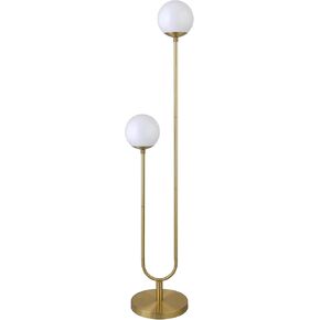 Henn&Hart 2-Light Floor Lamp with Glass Shades in Brass, for Home, Living Room, Bedroom, Entertainment Room, Office, Kitchen, Dining