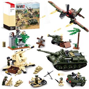 Military Base Building Set, WW2 Army Model Kit, with Tank, Motorcycle, Fighter, 9 Soldier Minifigures, Ideal Gifts for Adult, Boys Aged 8 9 10, Compatible with Lego Military Set, 988 PCS