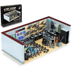لبنات بناء القاعدة العسكرية الجماعية SWAT مع حزمة أسلحة الجيش ، متوافقة مع لعبة LEGO WW2 War Armory Building ، مثالية للأطفال 6+ والبالغين