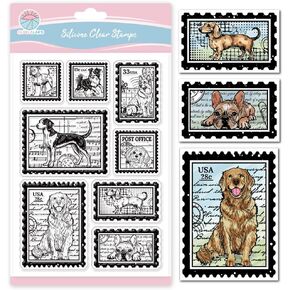 GLOBLELAND Vintage Dog Postage Stamps Clear Stamps Puppy Stamps Silicone Clear Stamp Golden Retriever Transparent Stamps for DIY Scrapbooking and Cards Making Photo Album Journal 6.3x4.33inch