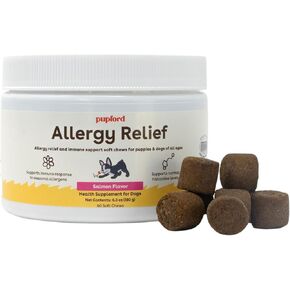 Pupford Dog Allergy Relief Chews, Health Supplement for Seasonal Allergens & Itchy Skin, Salmon Flavor, 60 Soft Chews