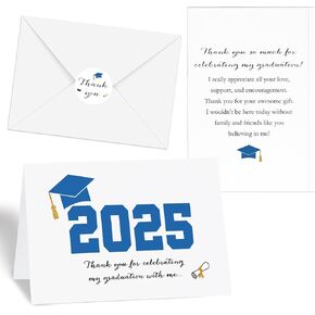 50 مجموعة 2025 تخرج شكرا لك بطاقات مع الأظرف والملصقات 2025 التخرج شكرا لك ملاحظات بطاقة تحية الكلية لزميل المعلم العائلة الضيف (أحمر)