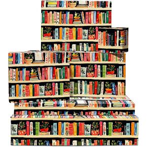 CENTRAL 23 Book Wrapping Paper - 6 Sheets Of Gift Wrap With Tags - For Women - Book Shelves - Floral Wrapping Paper - Comes With Stickers - Recyclable