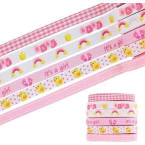 6 أجهزة كمبيوتر 18 ياردة 3/8 "شرائط استحمام الطفل وردي أبيض بوفالو بامبالو أشرطة Grosgrain إنها فتاة قوس قوس قزح الشريط لزخارف عيد ميلاد DIY DIR