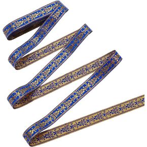Mayjoydiy 7.7yard × 3/4inch الأزهار الأزرق بوهو جاكار الشريط عتيق الشريط العرقي الذهب الذهب مطرز زهرة الحزام لأكياس الملابس DIY والخياطة زخارف الهدية الهدية