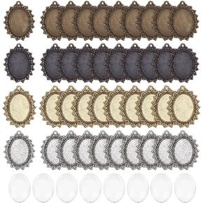 PH Pandahall 40 مجموعة أدوات صينية قلادة ، 40pcs 4 ألوان حلق قلادة ، إطارات فارغة إطار بيضاوي كابوشون و 40pcs