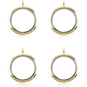 WANDIC Gold Photo Charms, 4 Pcs Round Memory Locket Pendants, Bridal Wedding Bouquet Frame for Bouquet Decoration, Key Chain, Necklace Making, 35mm