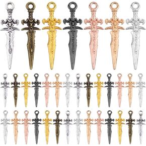 100pcs Mixed Colors Long Swords Charms Tibetan Alloy Weapon Sword Shaped Bookmarks Dangle Pendants Decorative Accessories for DIY Necklace Bracelet Jewelry Making Supplies