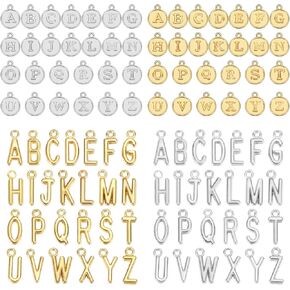 Giantree 104 PCS/4 Sets Charms ، ABC Letter Charms Capital A-Z ALPHABET BRACELET NETLACE PENDANTS GOLD Silver Alphabet Charms for DIY NECKLACE NECKLACE MANDING
