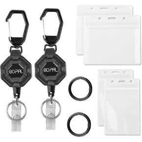 Id Badge Holder Retractable Keychain: 4 Id Card Holders - Tactical Badge Reel Heavy Duty with Big Clip & 32" Steel Cord, 8oz for Security, Office, School, Hospital, Construction, Recreation, 2 Pack